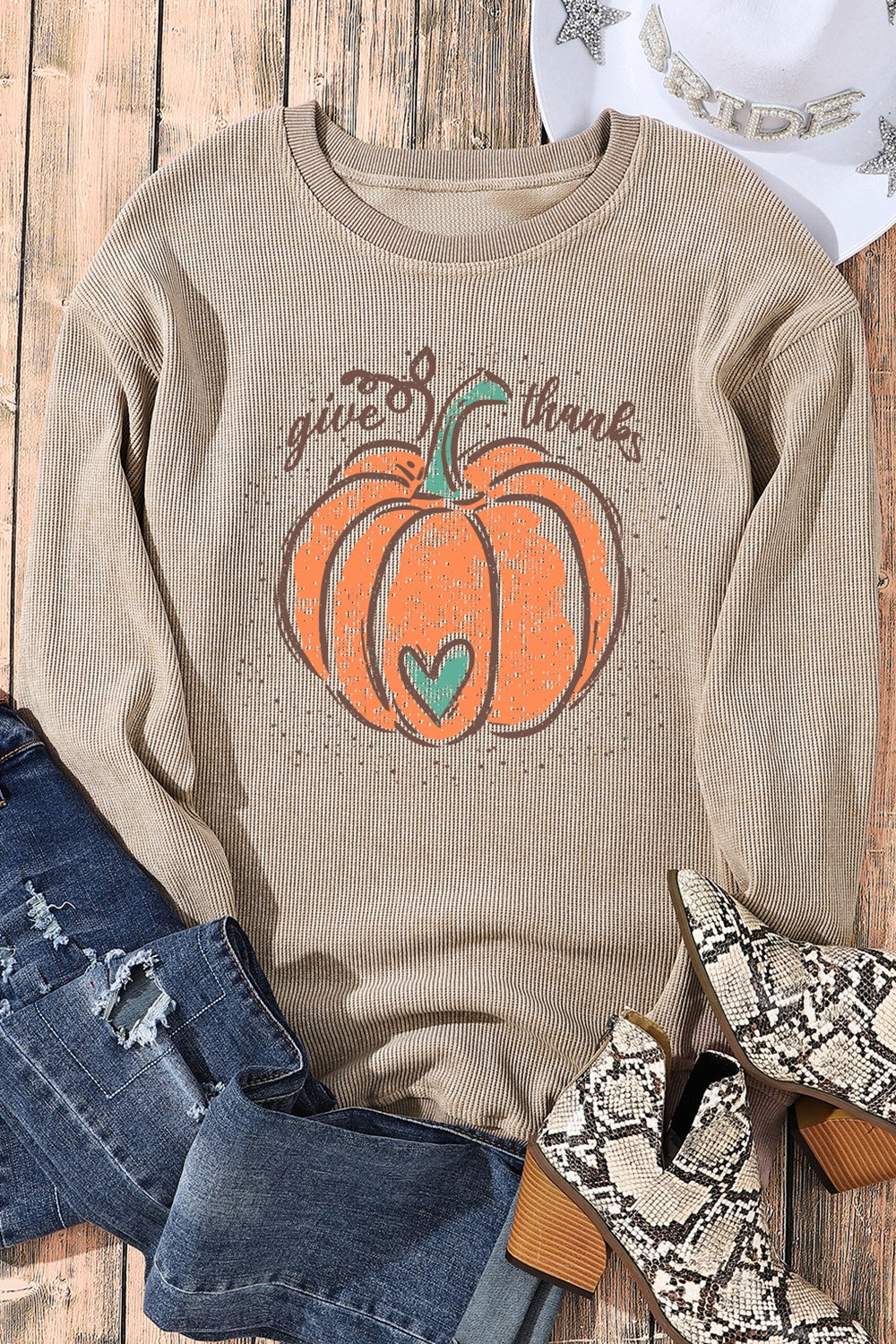 Pumpkin Graphic Round Neck Long Sleeve Sweatshirt NicholesGifts