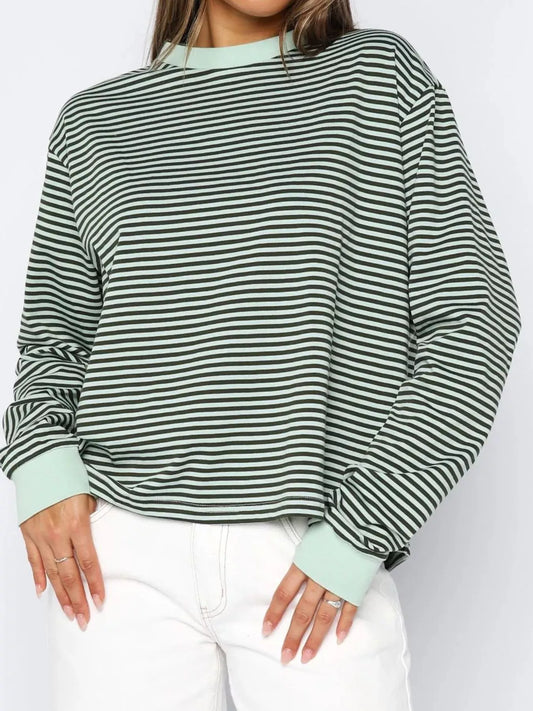 Striped Oversized Round Neck Sweatshirt nicholesgifts