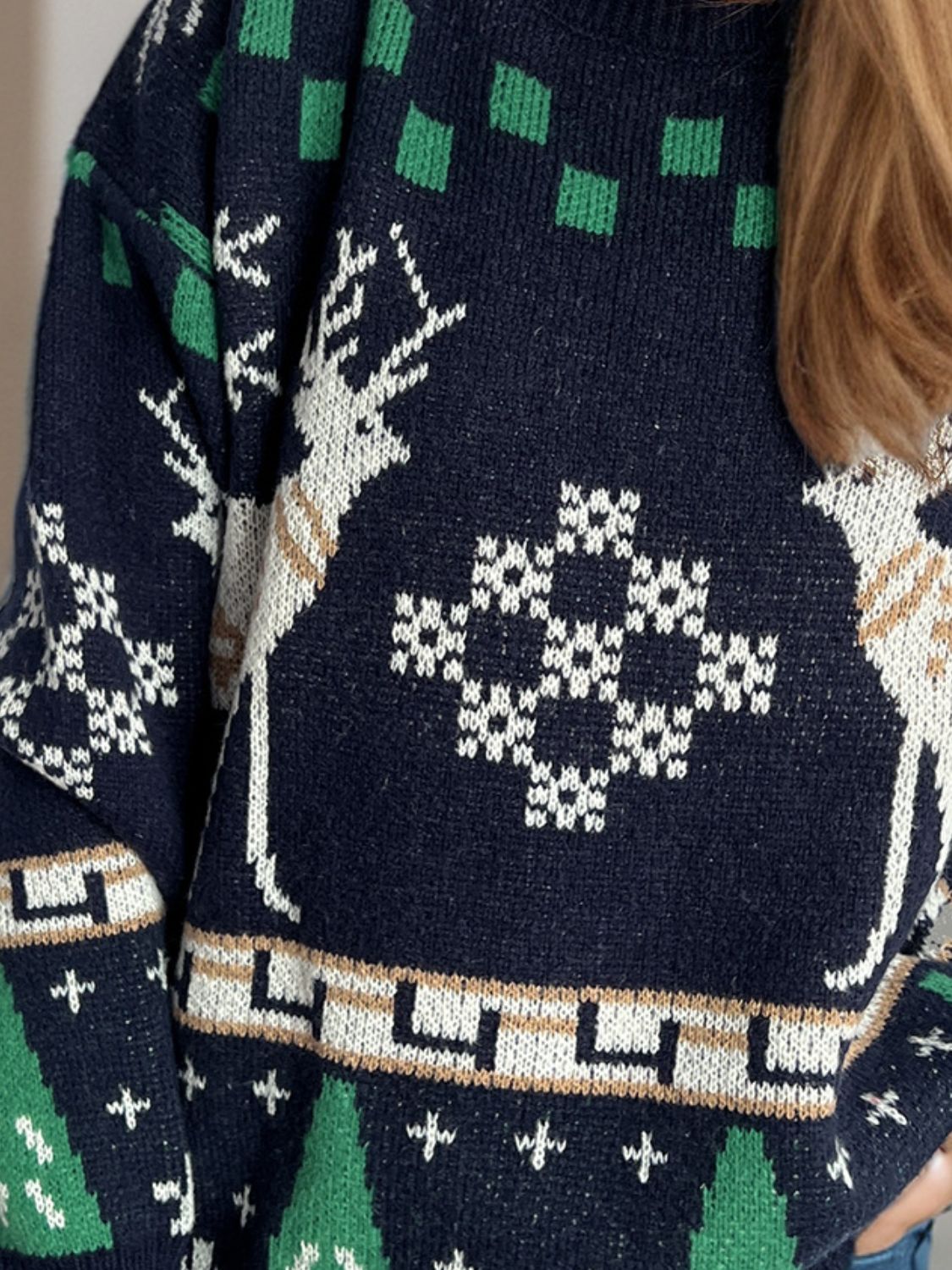 Christmas Element Round Neck Long Sleeve Sweater NicholesGifts