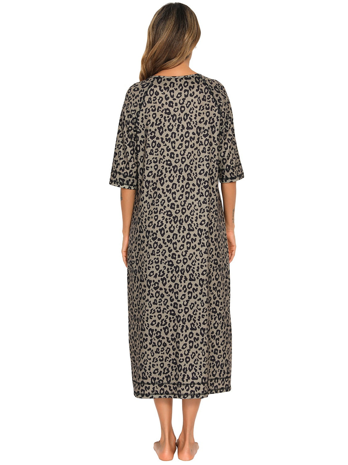 Printed Slit Night Dress with Pockets nicholesgifts