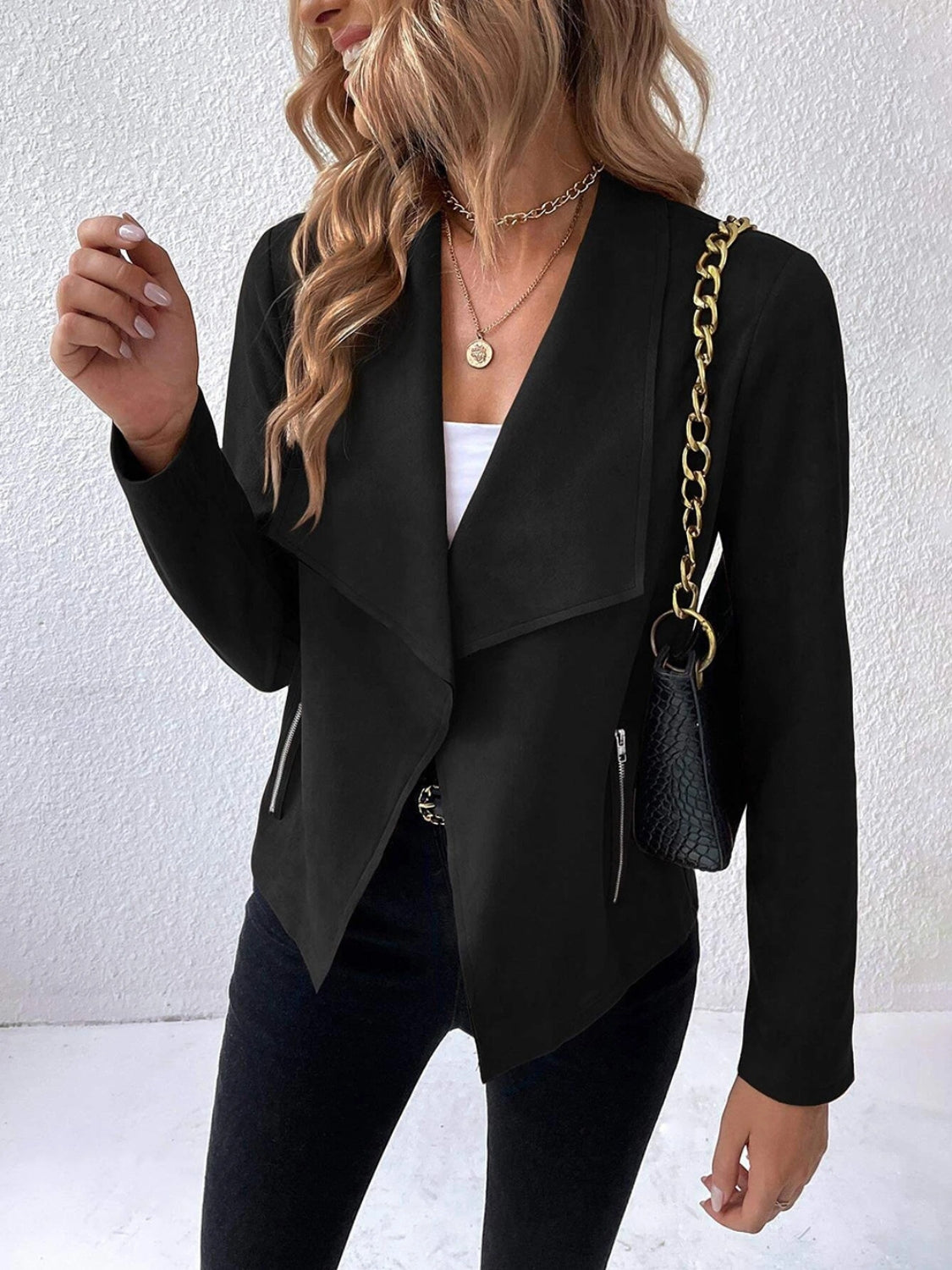 NicholesGifts Women Collared Neck Long Sleeve Jacket NicholesGifts