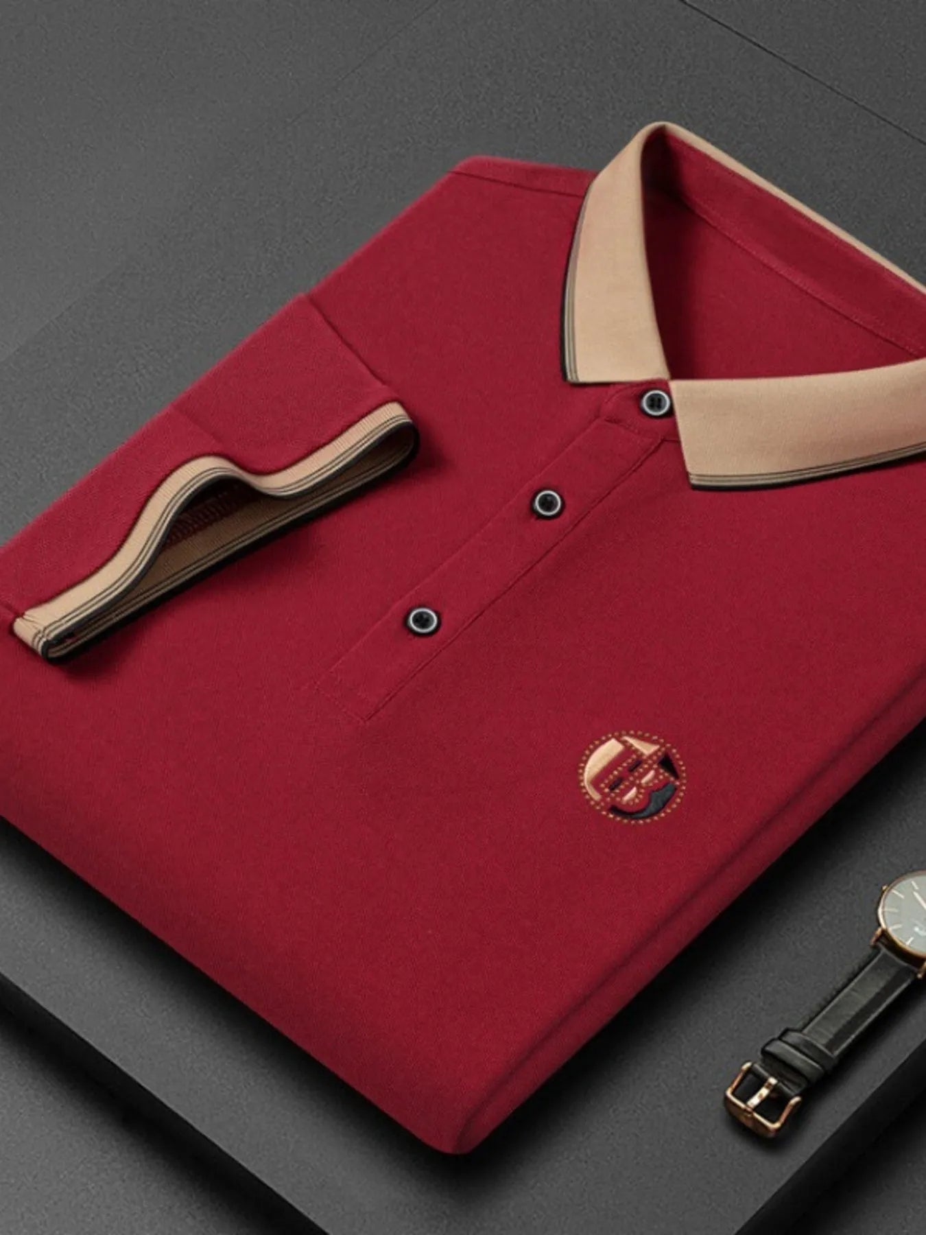 Men's Plus Size Contrast Collar Short Sleeve Polo Shirt