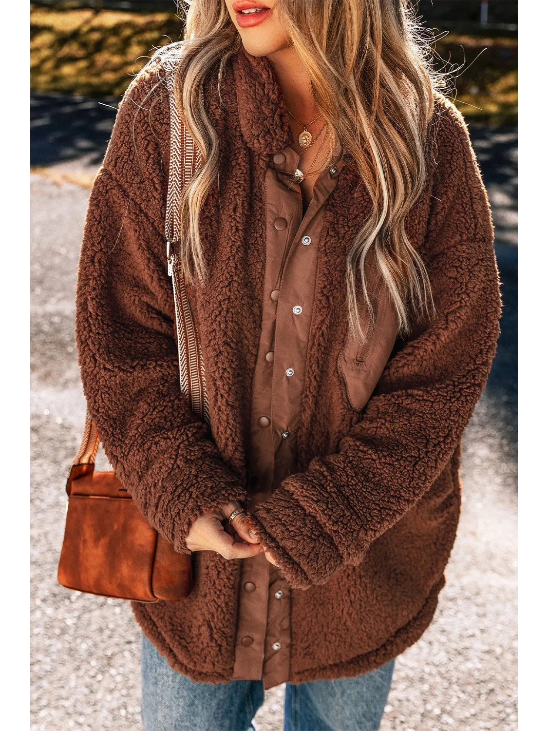 Fuzzy Snap Down Dropped Shoulder Jacket NicholesGifts
