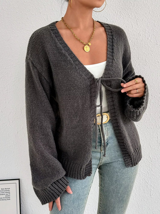 Tie-Front Dropped Shoulder Cardigan