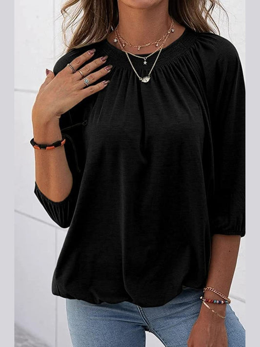 Gathered Detail Round Neck T-Shirt NicholesGifts