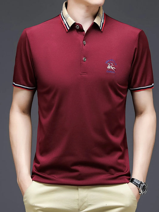 Men's Plus Size Striped Collar Short Sleeve Polo Shirt NicholesGifts