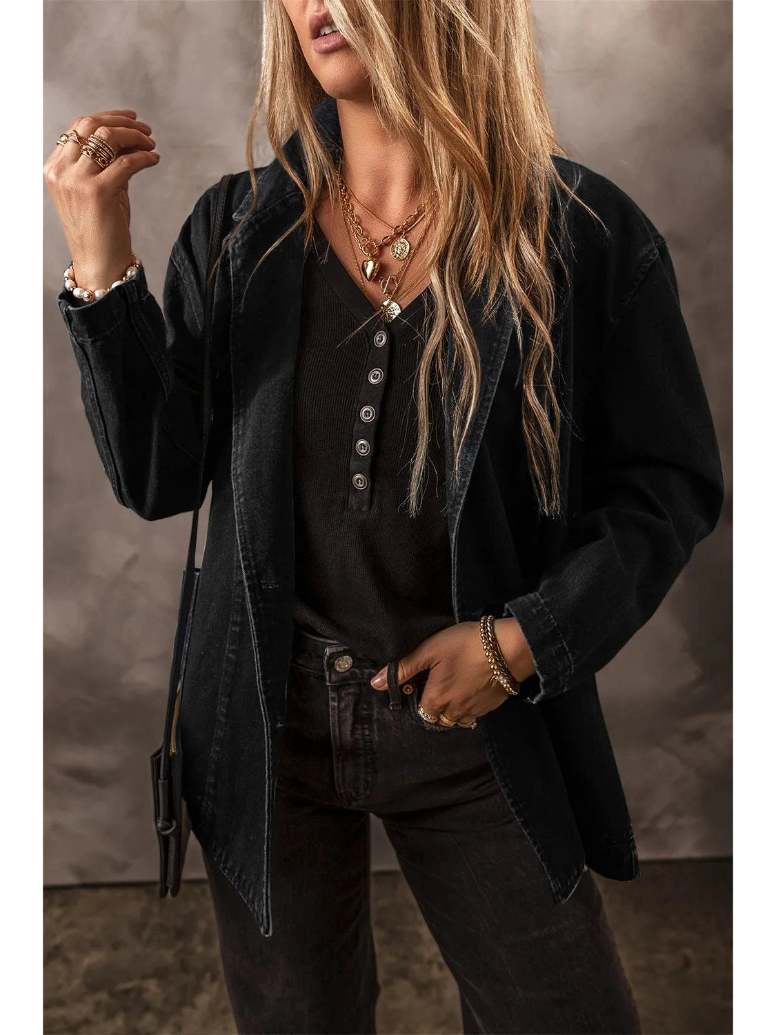 Pocketed Long Sleeve Denim Jacket NicholesGifts