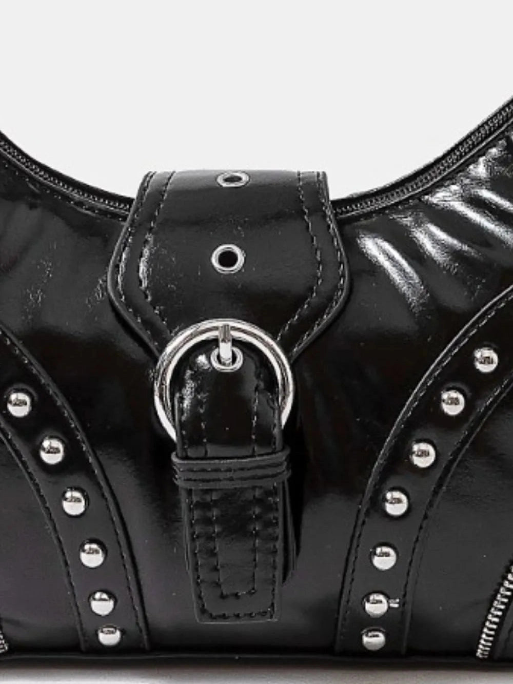 Fame Faux Leather Studded Trim Shoulder Bag