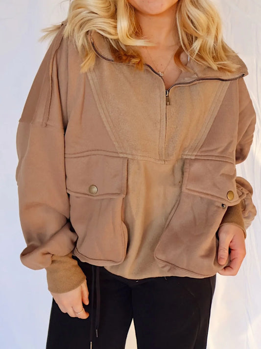 Half Zip Dropped Shoulder Sweatshirt nicholesgifts