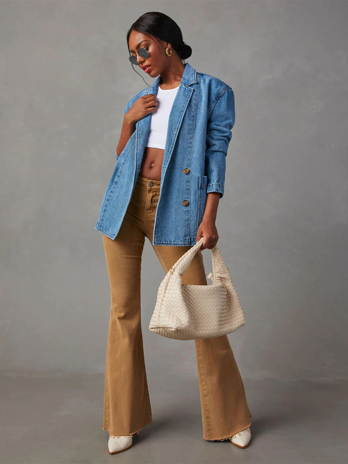 NicholesGifts Women Collared Neck Long Sleeve Denim Jacket NicholesGifts