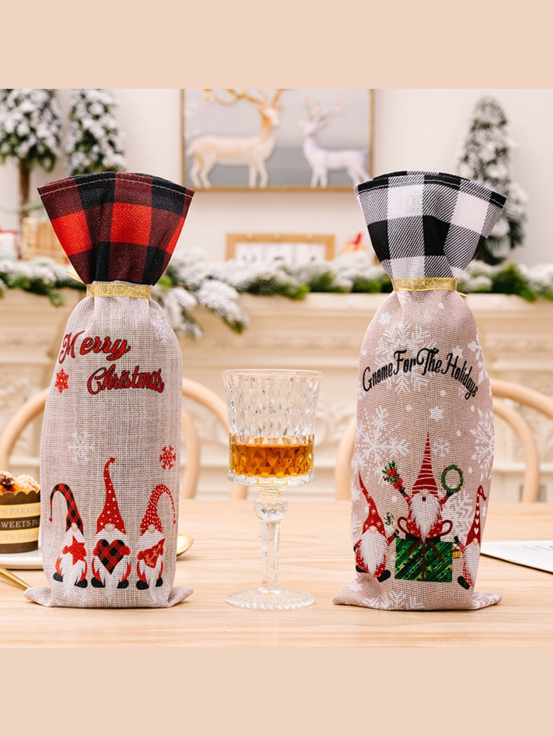 2-Piece Christmas Plaid Wine Bottle Covers NicholesGifts