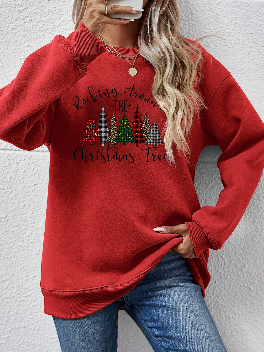 Christmas Tree Graphic Round Neck Sweatshirt NicholesGifts