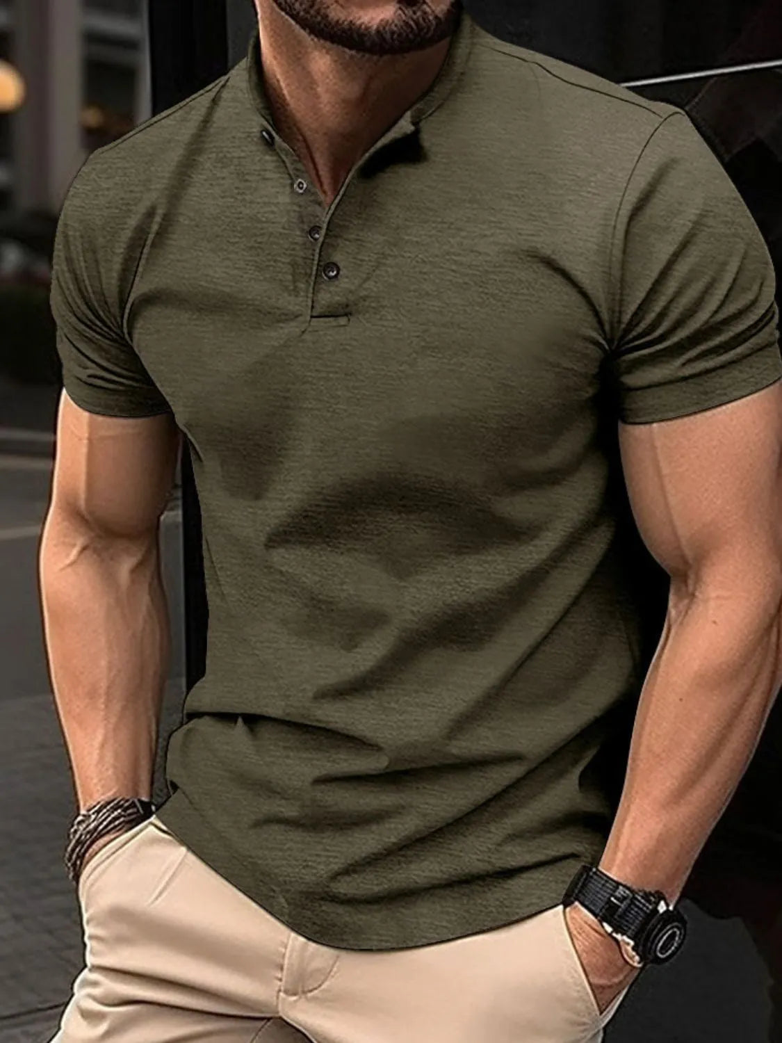 Men's Full Size Button Detail Short Sleeve Polo Plus Size