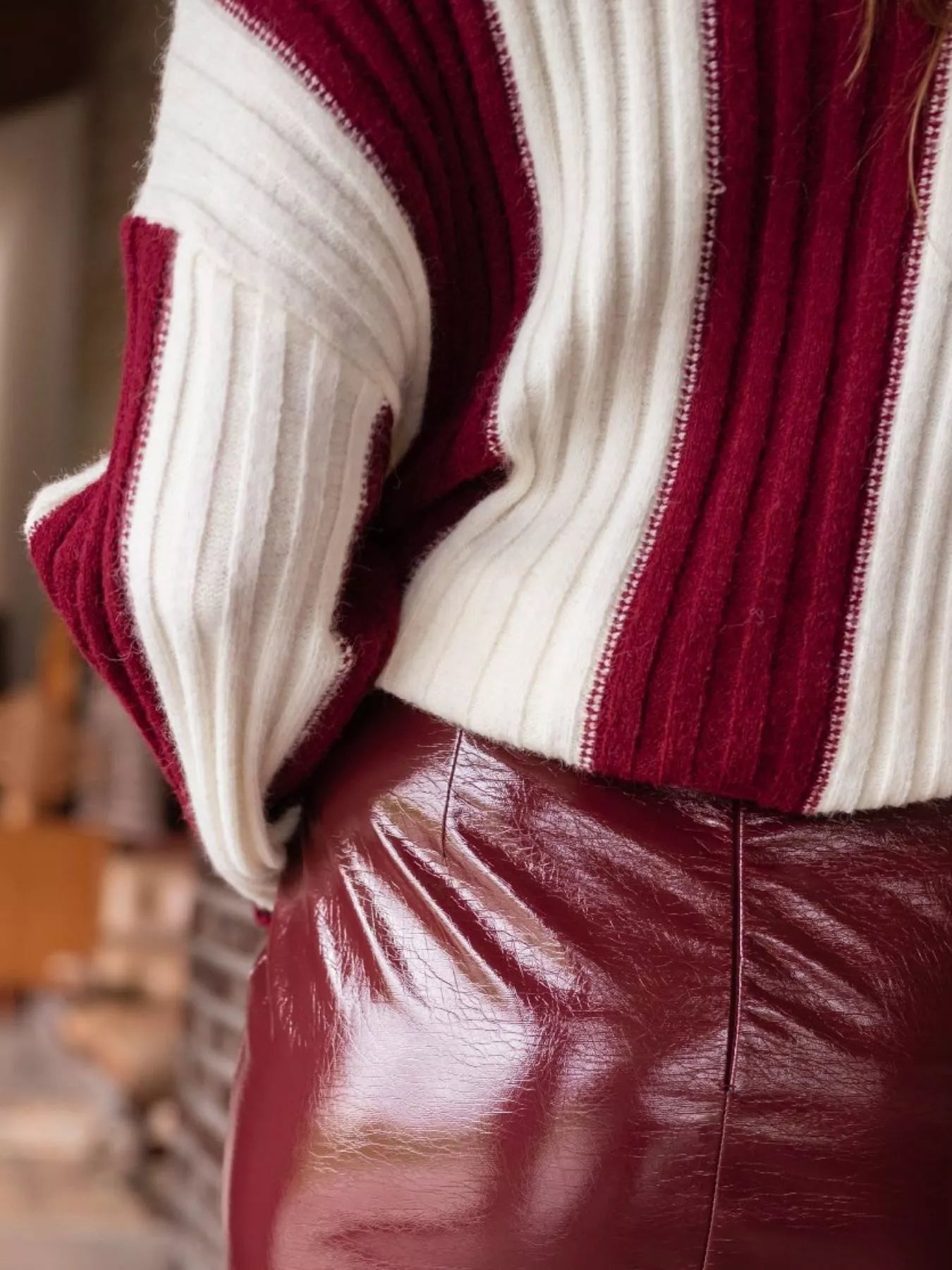 Color Block Ribbed Turtleneck Sweater Trendsi