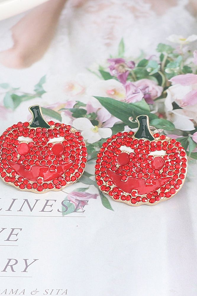 Women Demon Pumpkin Rhinestone Alloy Earrings NicholesGifts