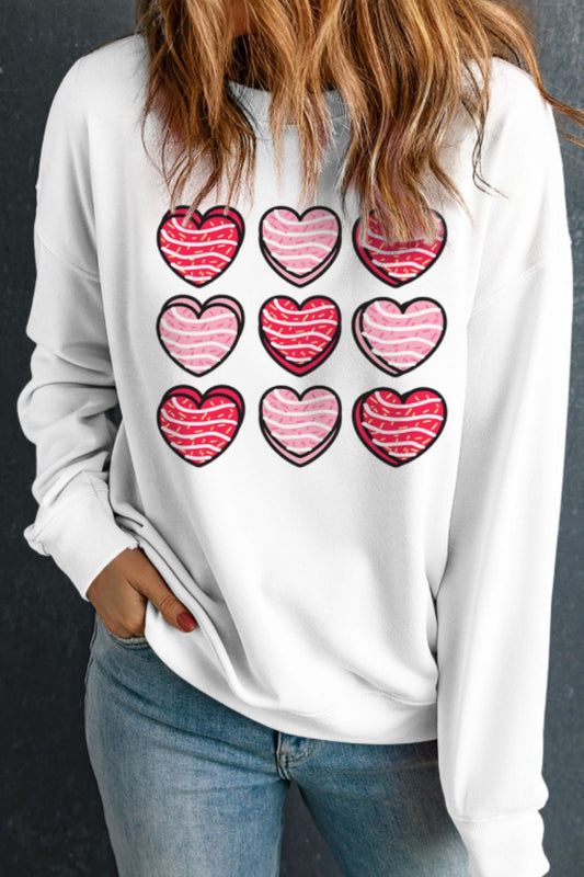 Women Valentine's Day Heart Round Neck Long Sleeve Sweatshirt
