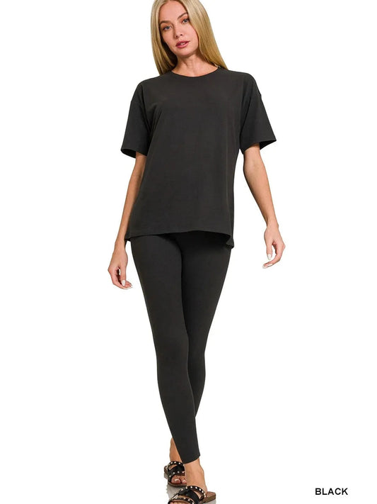 Zenana Full Size Brushed Dty Microfiber Short Sleeve Top and Pants Loungewear Set Plus Size nicholesgifts