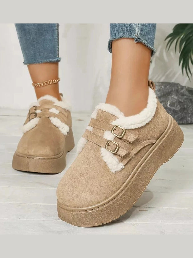 Buckle Strap Faux Fur Trim Platform Boots Trendsi