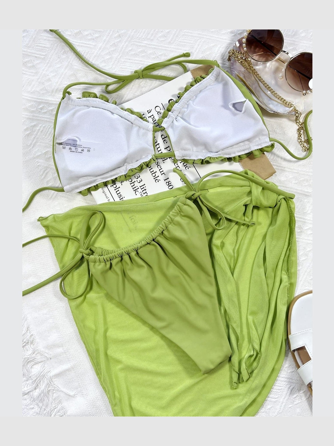 Women Frill Trill Halter Neck Three-Piece Swim Set