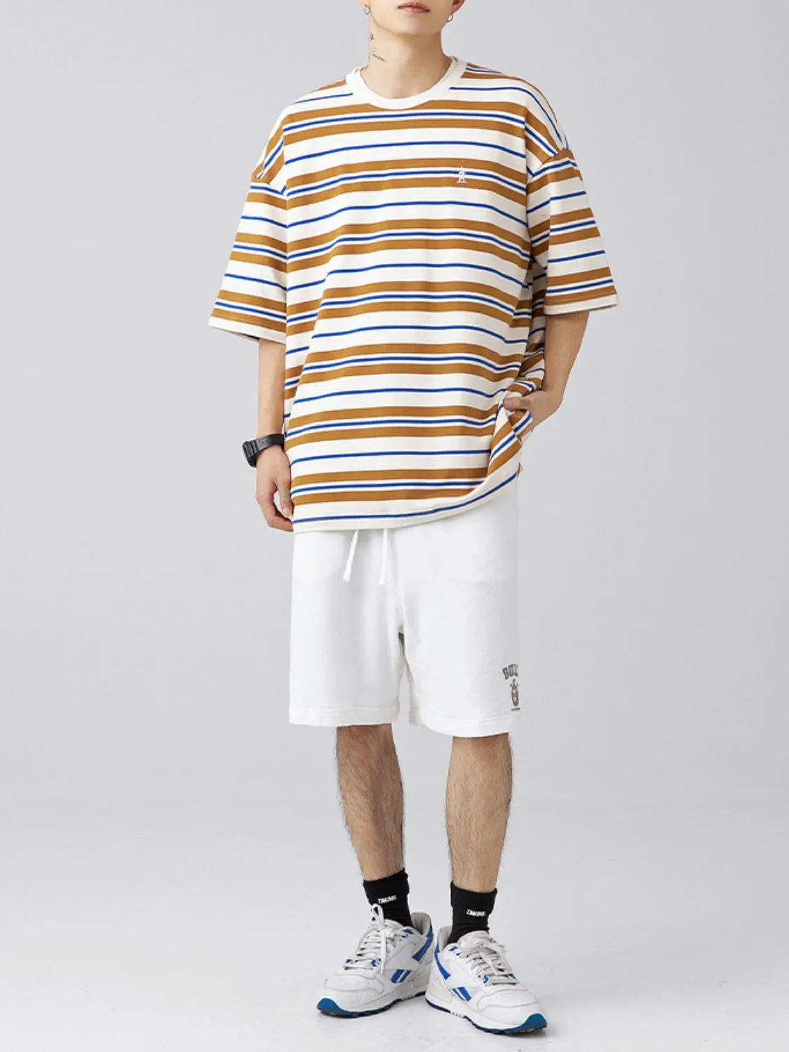 Men's Plus Size Basic style Round Neck Striped T-Shirt