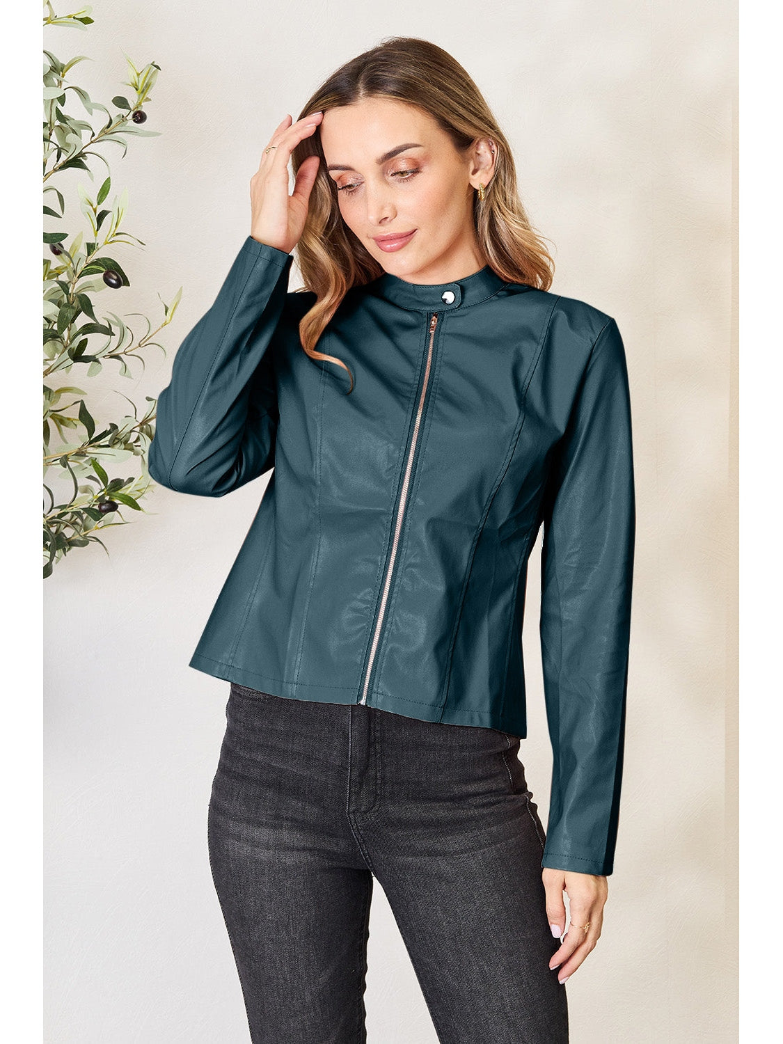 NicholesGifts Women Mock Neck Zip Up Jacket NicholesGifts