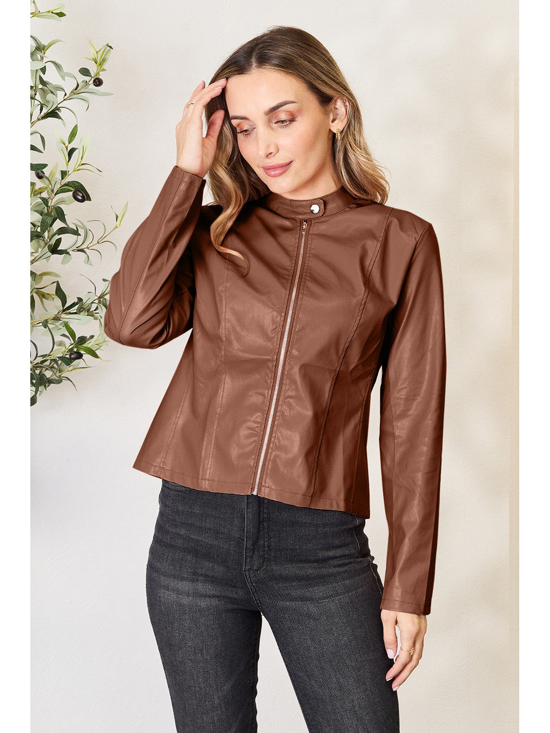 NicholesGifts Women Mock Neck Zip Up Jacket NicholesGifts