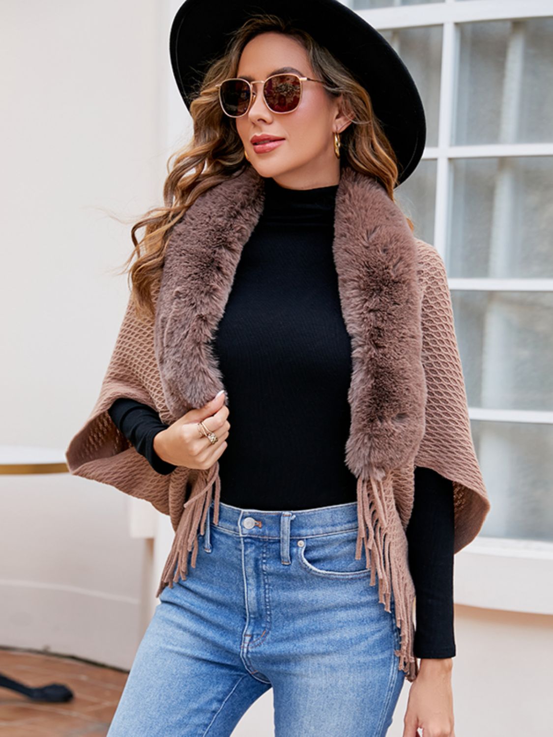 NicholesGifts Women Open Front Fringe Hem Poncho NicholesGifts