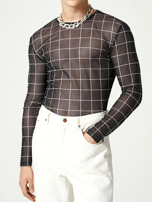 Men's Full Size Plaid Round Neck Long Sleeve Top Plus Size NicholesGifts