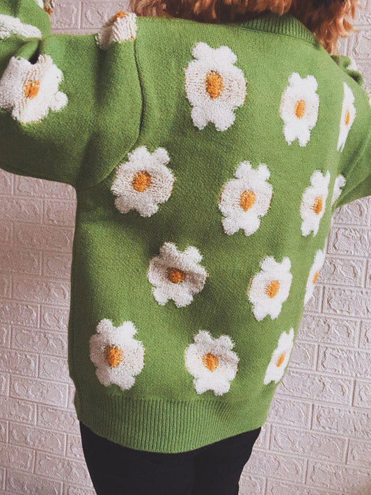 Flower Round Neck Long Sleeve Sweater Trendsi