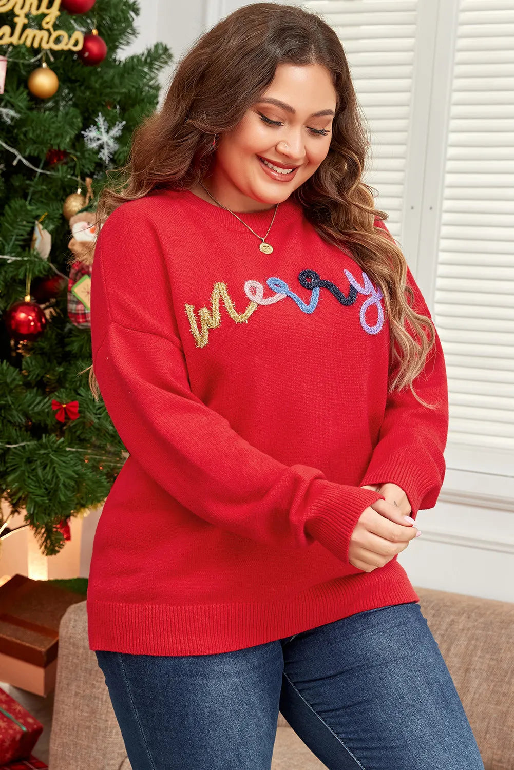 Plus Size MERRY Round Neck Long Sleeve Sweater NicholesGifts