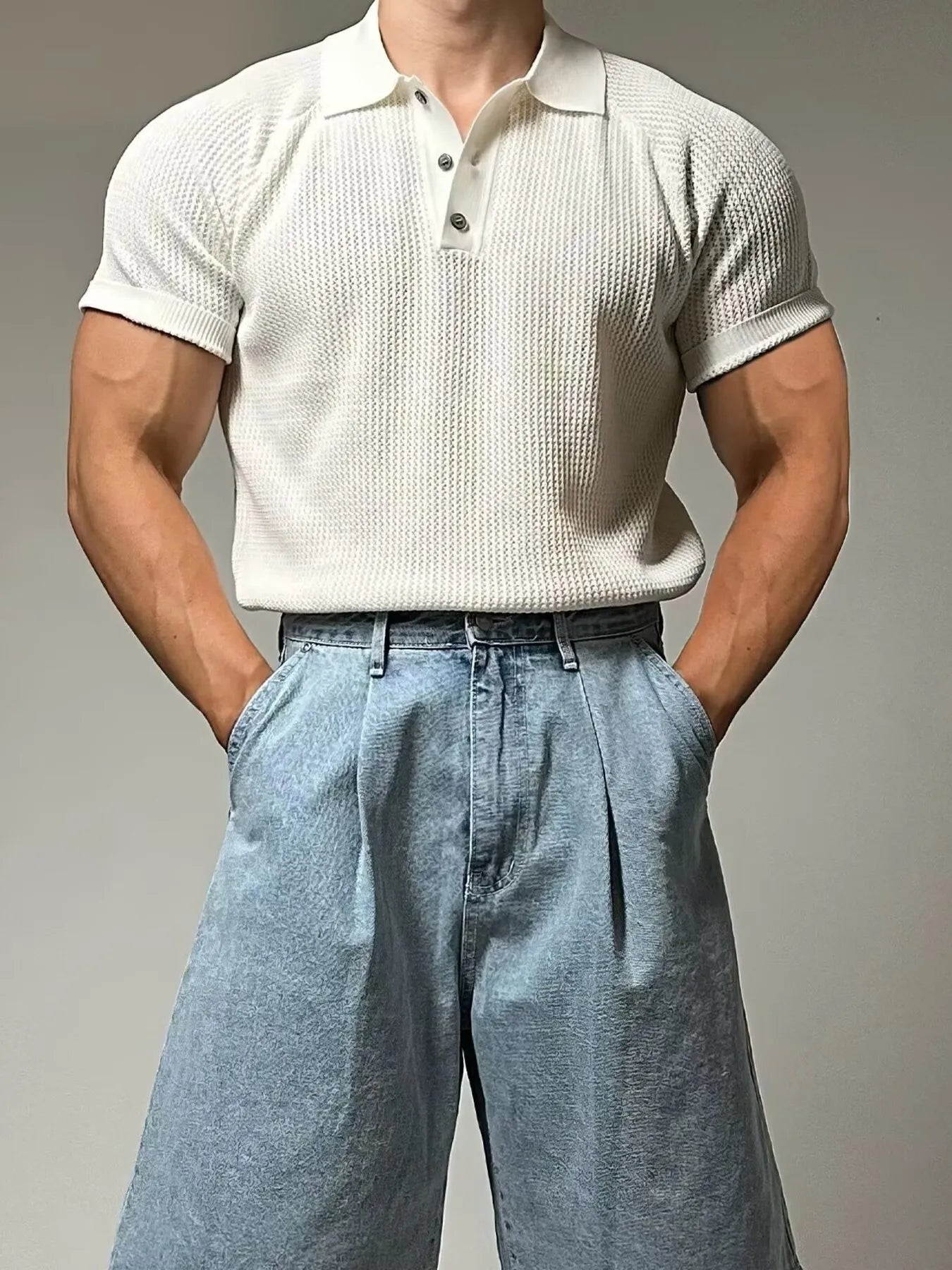 Men's Full Size Textured Knit Short Sleeve Polo Plus Size