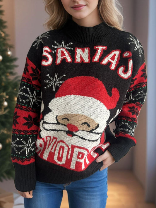 Santa Mock Neck Long Sleeve Sweater NicholesGifts