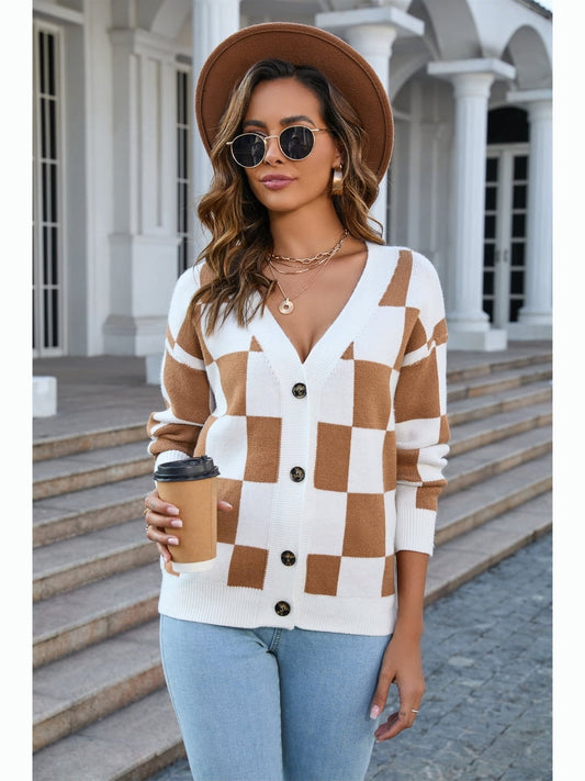 NicholesGifts Women Button-Up V-Neck Dropped Shoulder Cardigan