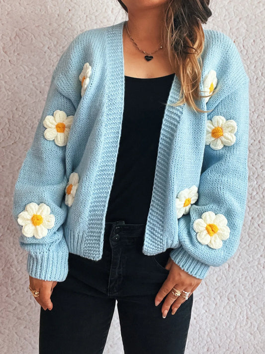 Flower Open Front Long Sleeve Cardigan