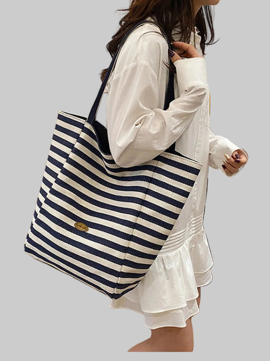Striped Canvas Tote Bag nicholesgifts