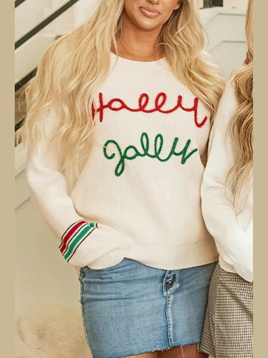 Letter Round Neck Long Sleeve Sweater NicholesGifts