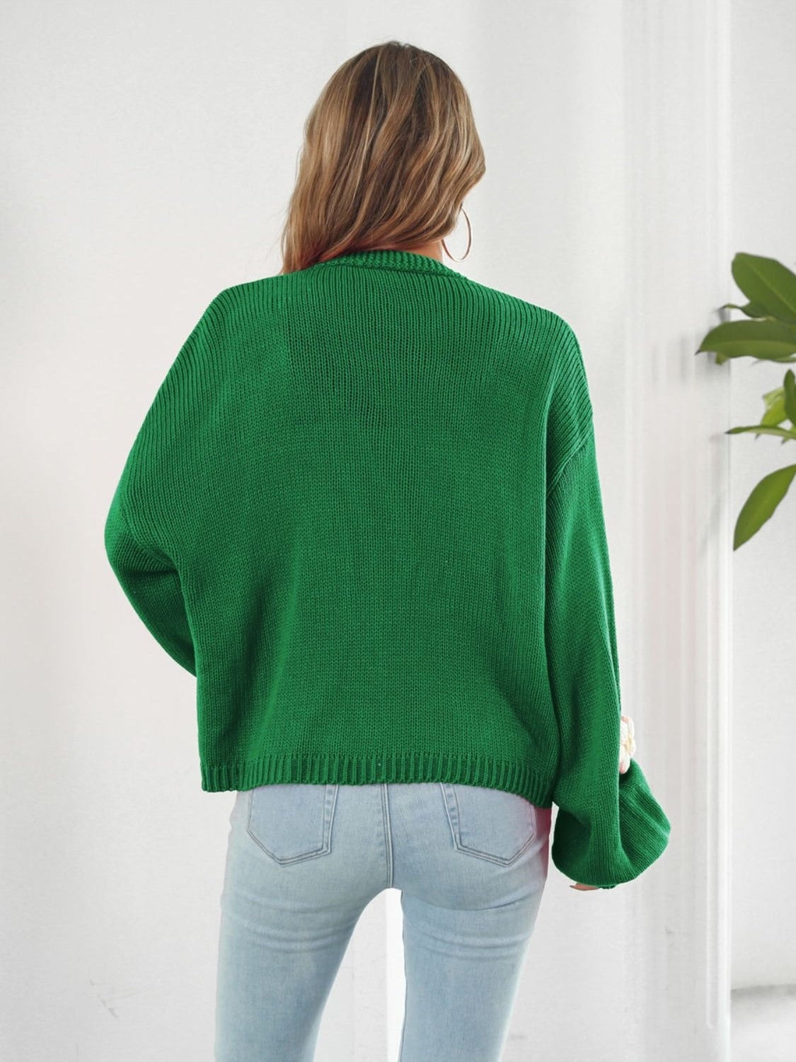 Women Floral Open Front Long Sleeve Cardigan