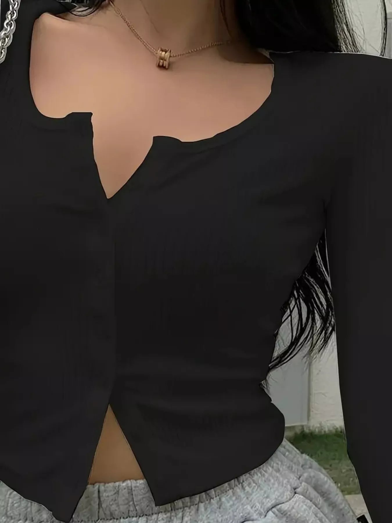 Ribbed Button-Down Long Sleeve T-Shirt nicholesgifts