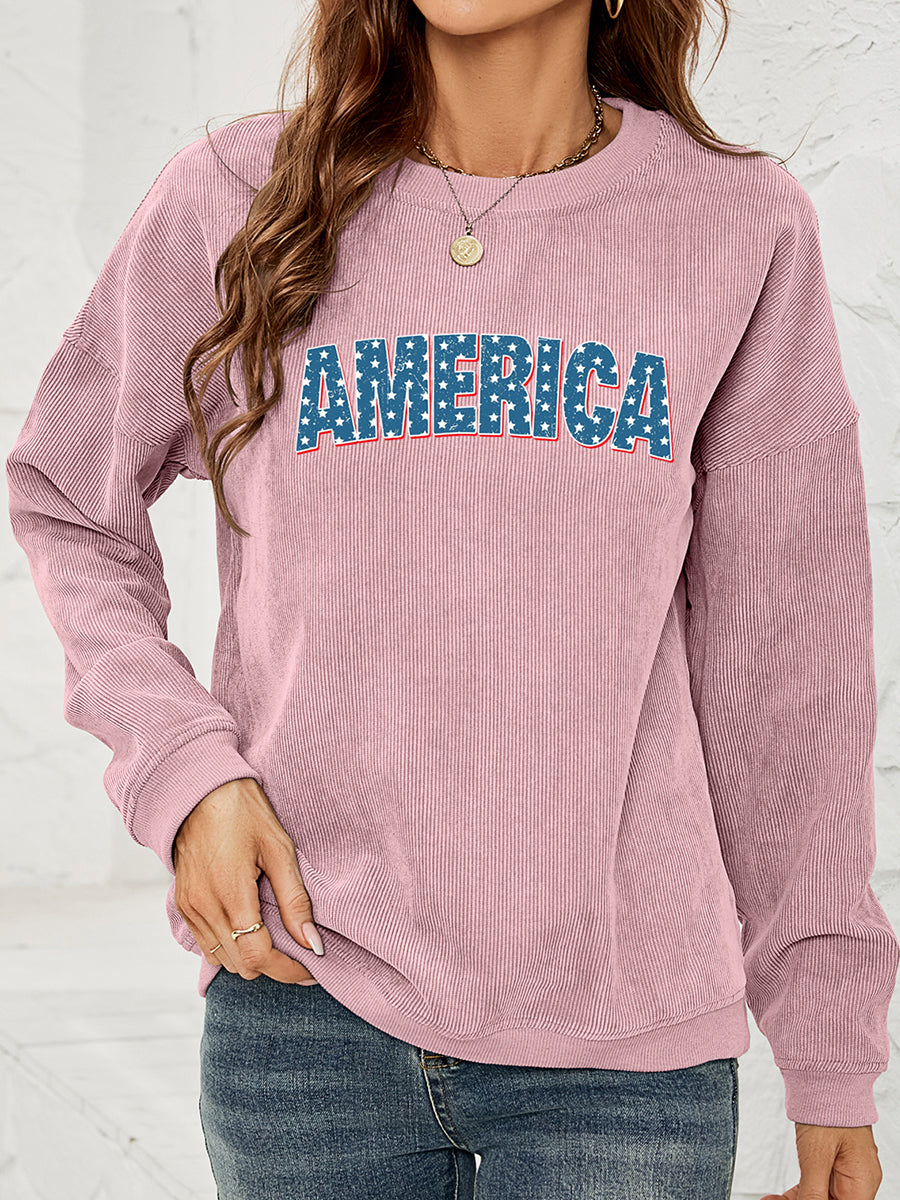 Women American Graphic Dropped Shoulder Sweatshirt NicholesGifts