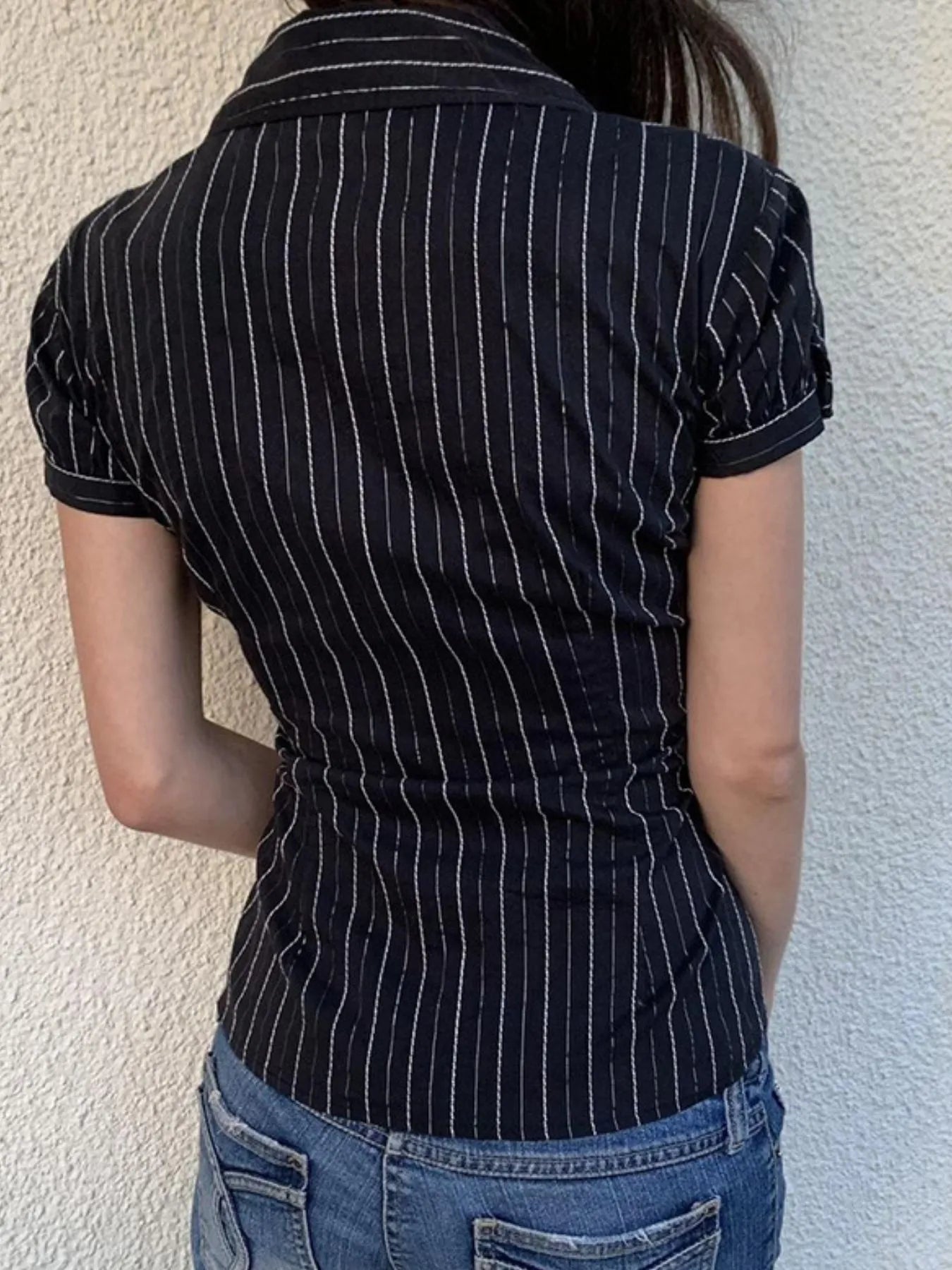 Striped Button-Down Collared Neck Shirt Trendsi