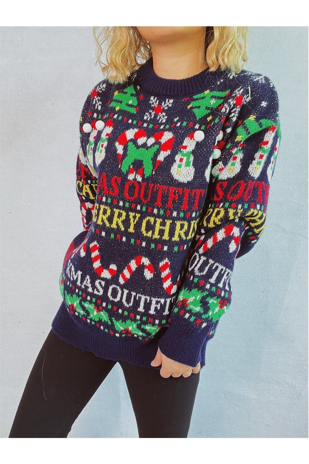 Christmas Pattern Round Neck Long Sleeve Sweater NicholesGifts
