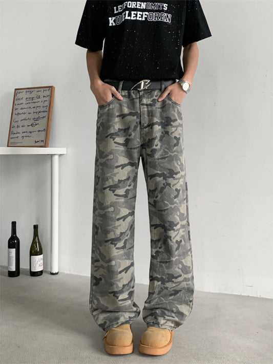 Men's Full Size Camouflage Wide-Leg Jeans Plus Size Trendsi