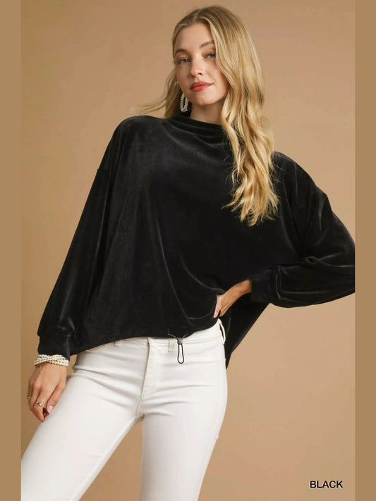 Umgee Ribbed Drawstring Hem Knit Top Trendsi