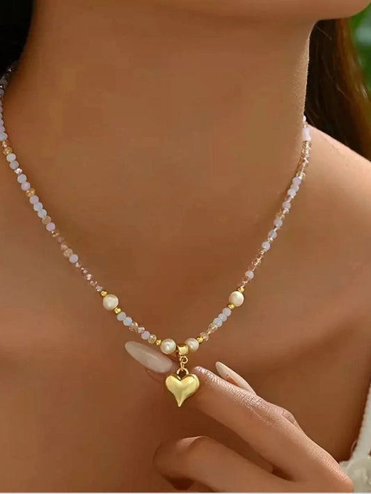 Women Bead Heart Pendant Necklace nicholesgifts
