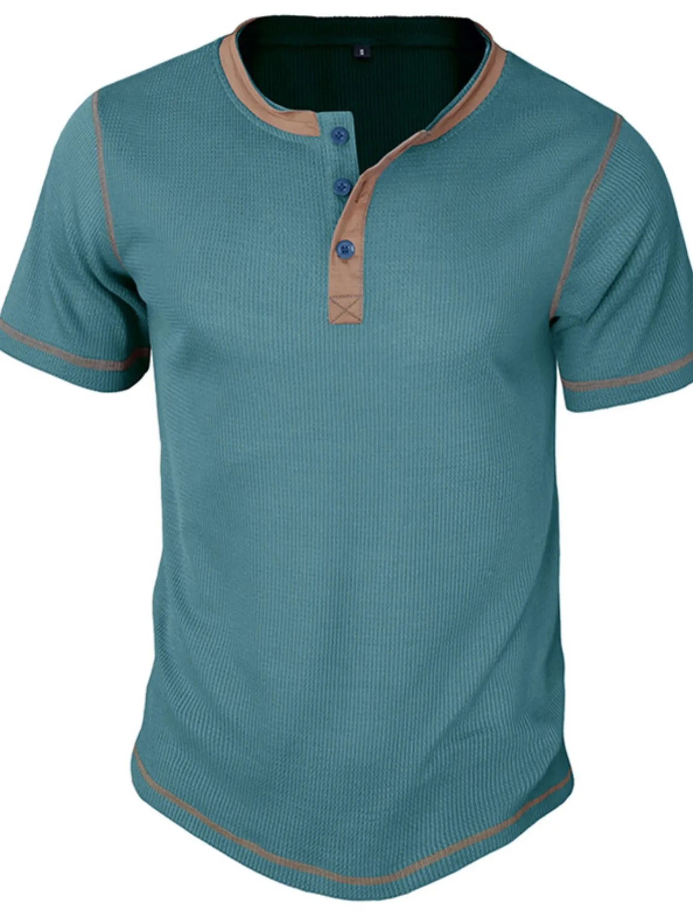 Men's Full Size Contrast Stitch Henley Polo Shirt Plus Size