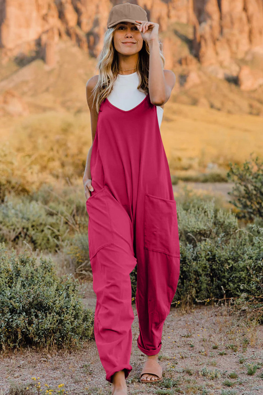 Double Take Full Size V-Neck Sleeveless Jumpsuit with Pockets NicholesGifts