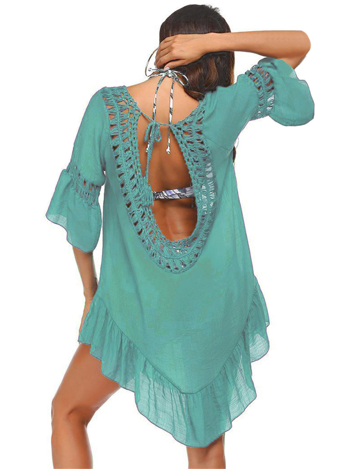 Backless Cutout Three-Quarter Sleeve Cover Up NicholesGifts