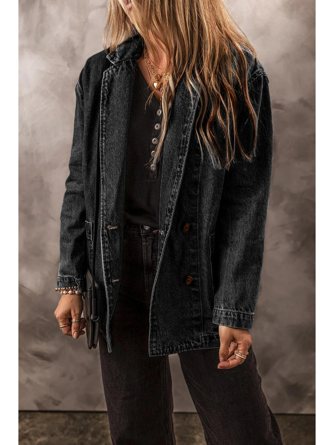 Pocketed Long Sleeve Denim Jacket NicholesGifts