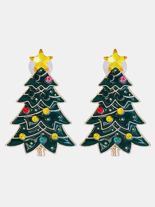 Alloy Inlaid Rhinestone Christmas Tree Earrings Trendsi