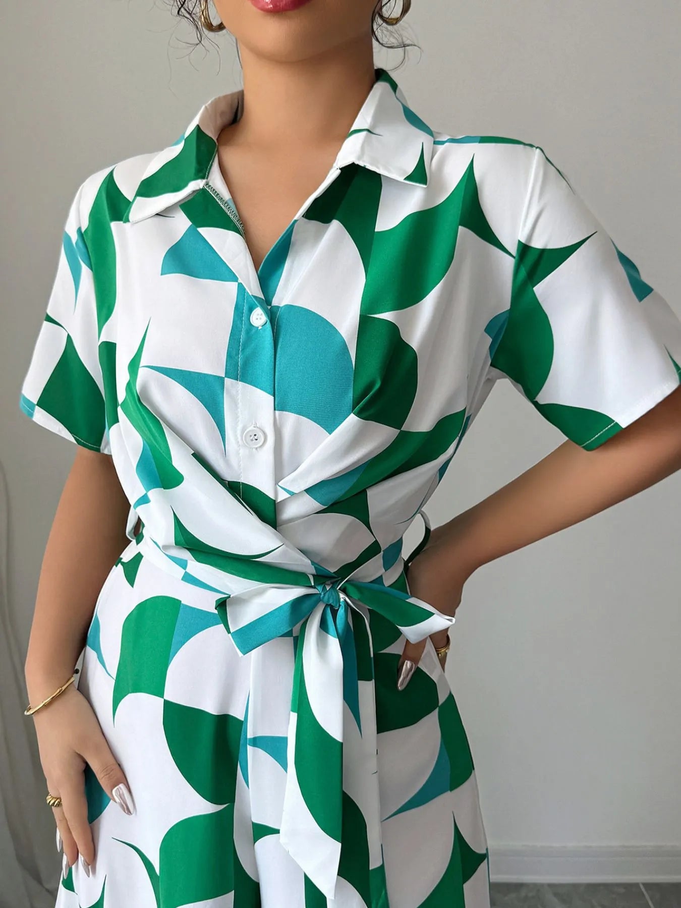 Printed Wide Leg Belted Jumpsuit nicholesgifts